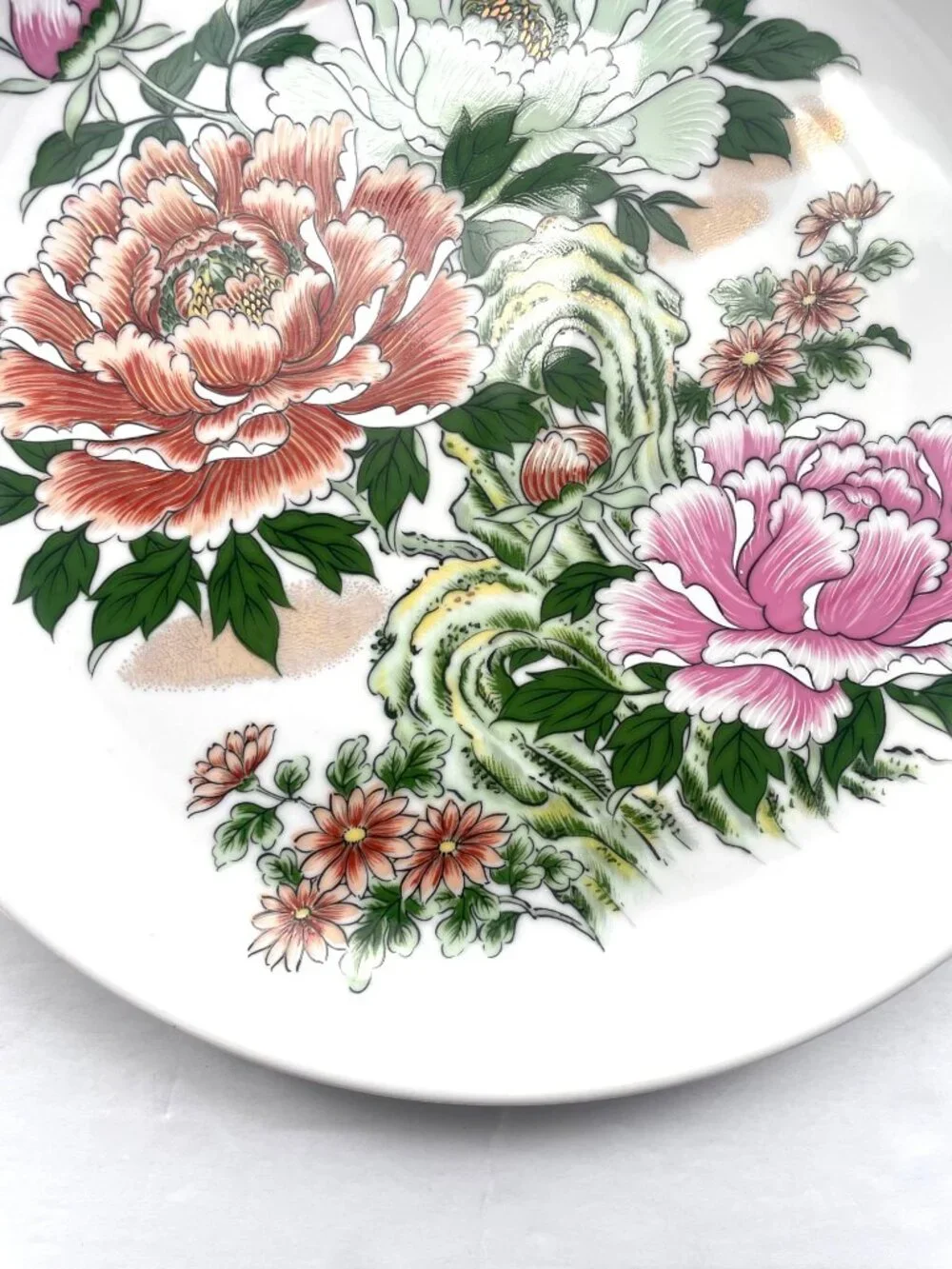 Vintage Japanese Porcelain Plate With Peony Floral Design Wall Plate Decor